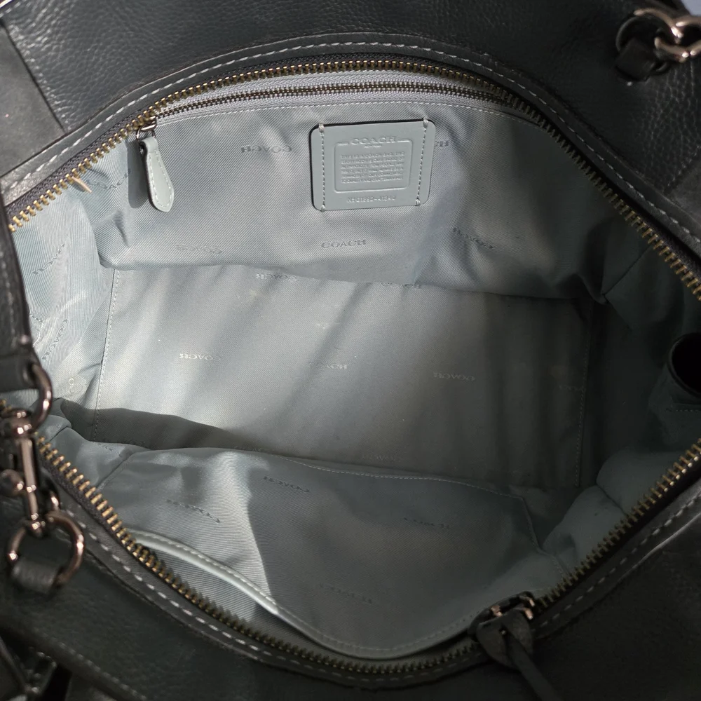 Coach Dark Green Leather & Suede Shoulder Tote